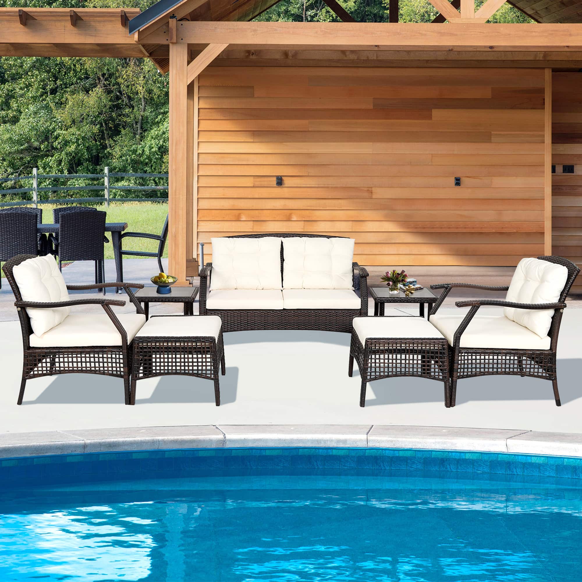 Gymax - 7PCS Rattan Patio Conversation Sofa Furniture Set w/ Cushions & Waterproof Cover - Off White price history on PriceWatchPro