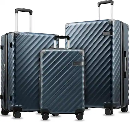 Front. LUGGEX - LUGGEX 20" 24" 28" 3-Piece Hardside Luggage Set, Expandable Suitcase with Spinner Wheels - KVC - Navy.