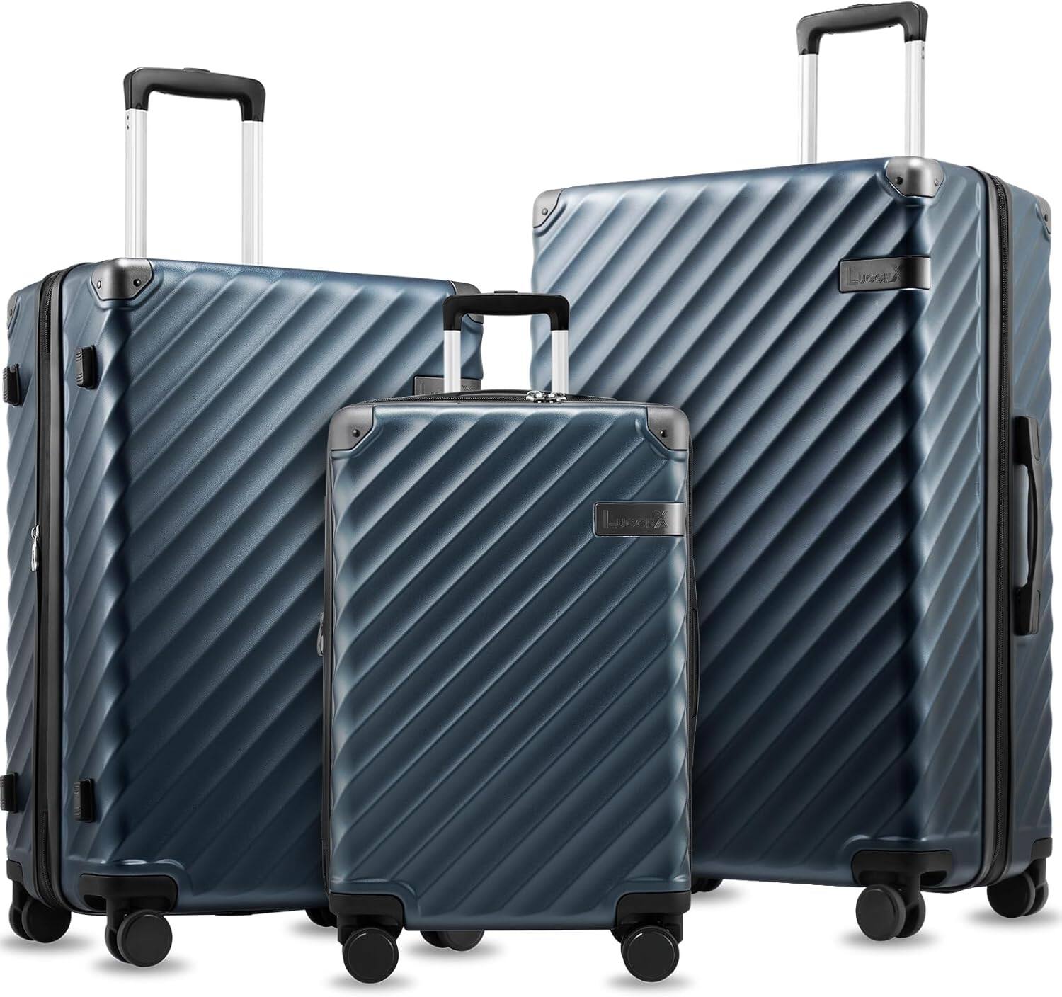 Front. LUGGEX - LUGGEX 20" 24" 28" 3-Piece Hardside Luggage Set, Expandable Suitcase with Spinner Wheels - KVC - Navy.