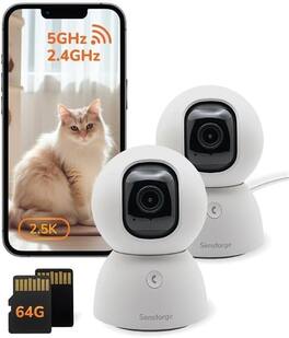Sensforge - 2.5K Pan-Tilt Security Camera, AI Detection, 360° Coverage, Two-Way Audio, Dual-Band Wi-Fi, 64GB, 2-Pack - White