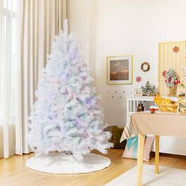 Gymax - 6 FT Artificial Christmas Tree Hinged Unlit Iridescent Xmas Tree - White