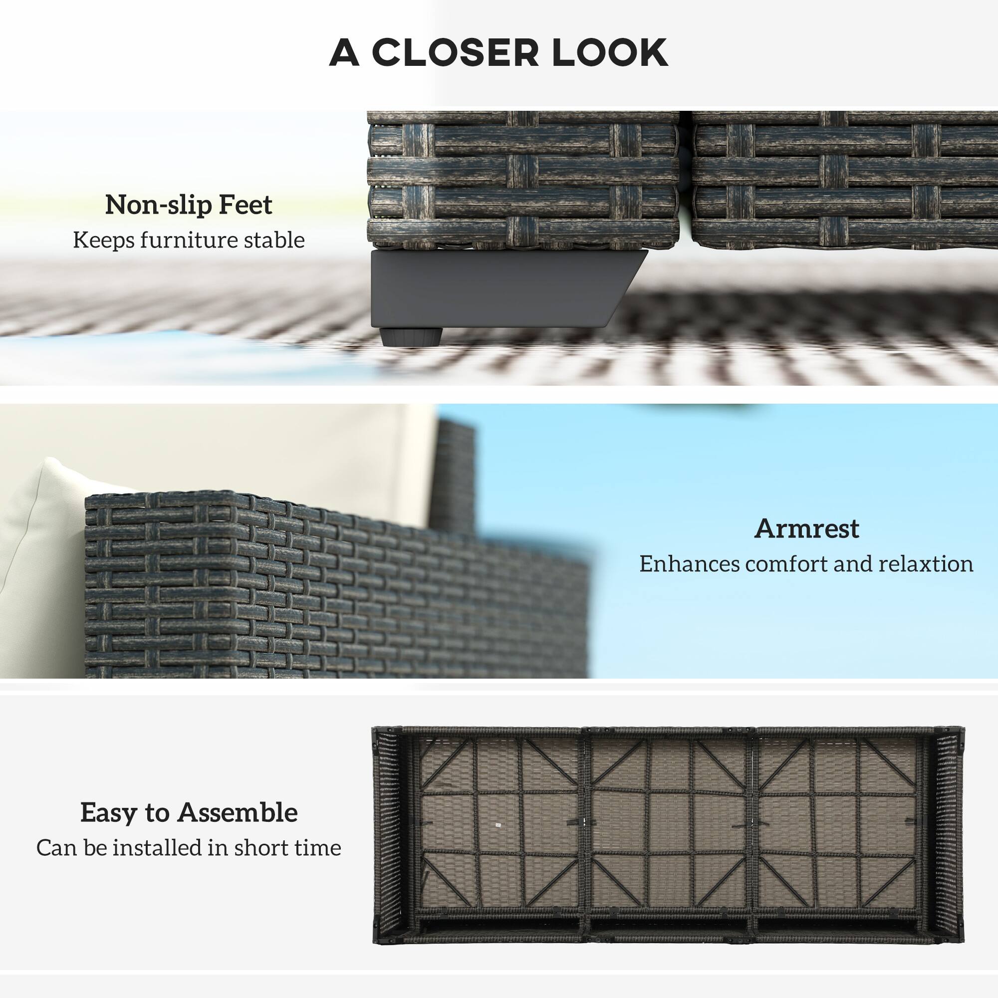 A CLOSER LOOK

Non-slip Feet
Keeps furniture stable

Armrest
Enhances comfort and relaxation

Easy to Assemble
Can be installed in short time