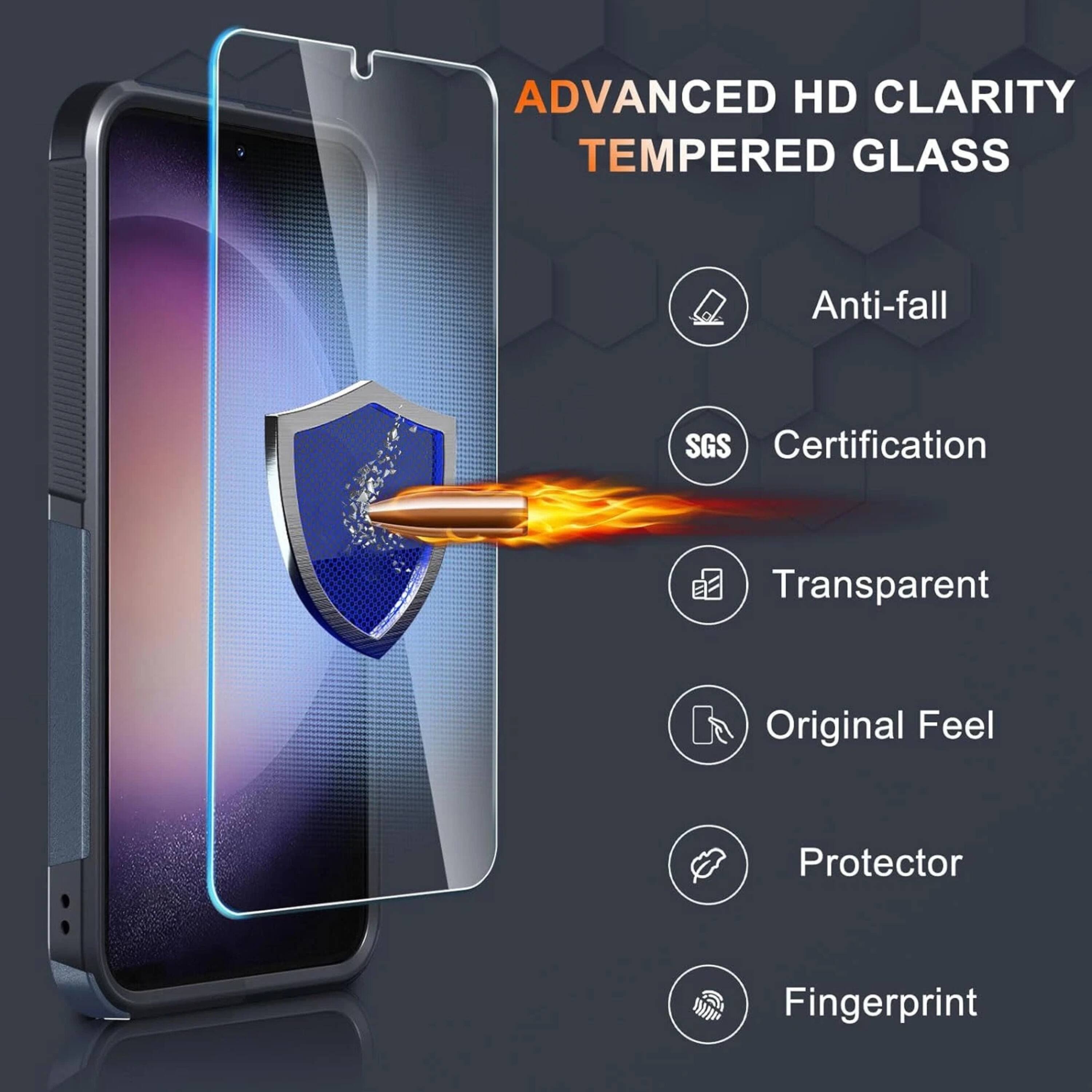 ADVANCED HD CLARITY TEMPERED GLASS  
Anti-fall  
SGS Certification  
Transparent  
Original Feel  
Protector  
Fingerprint