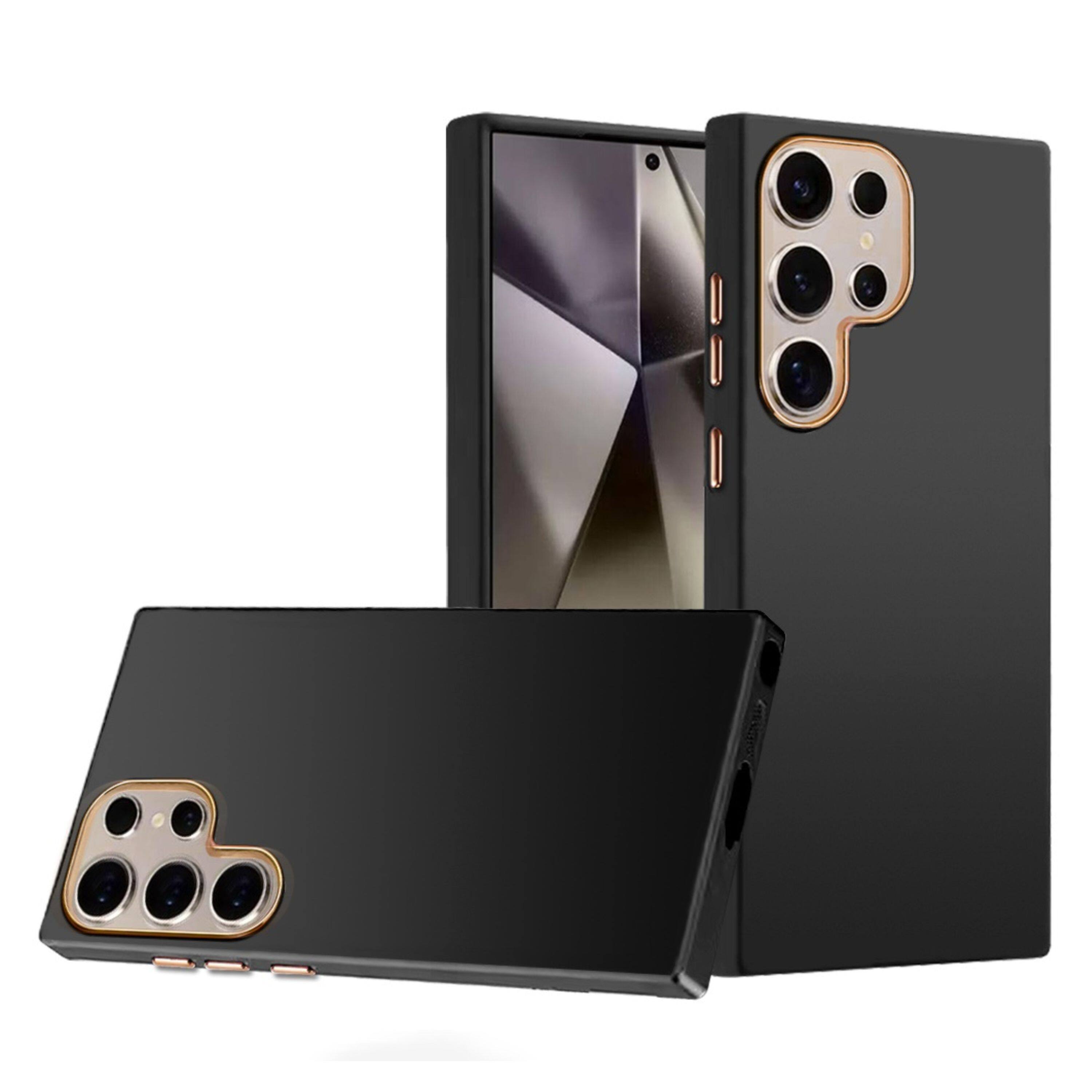 Front. Kitcheniva - Premium Soft Cover Chrome Buttons Phone Case With Tempered Glass For Samsung Galaxy S25 Ultra Black - Black.