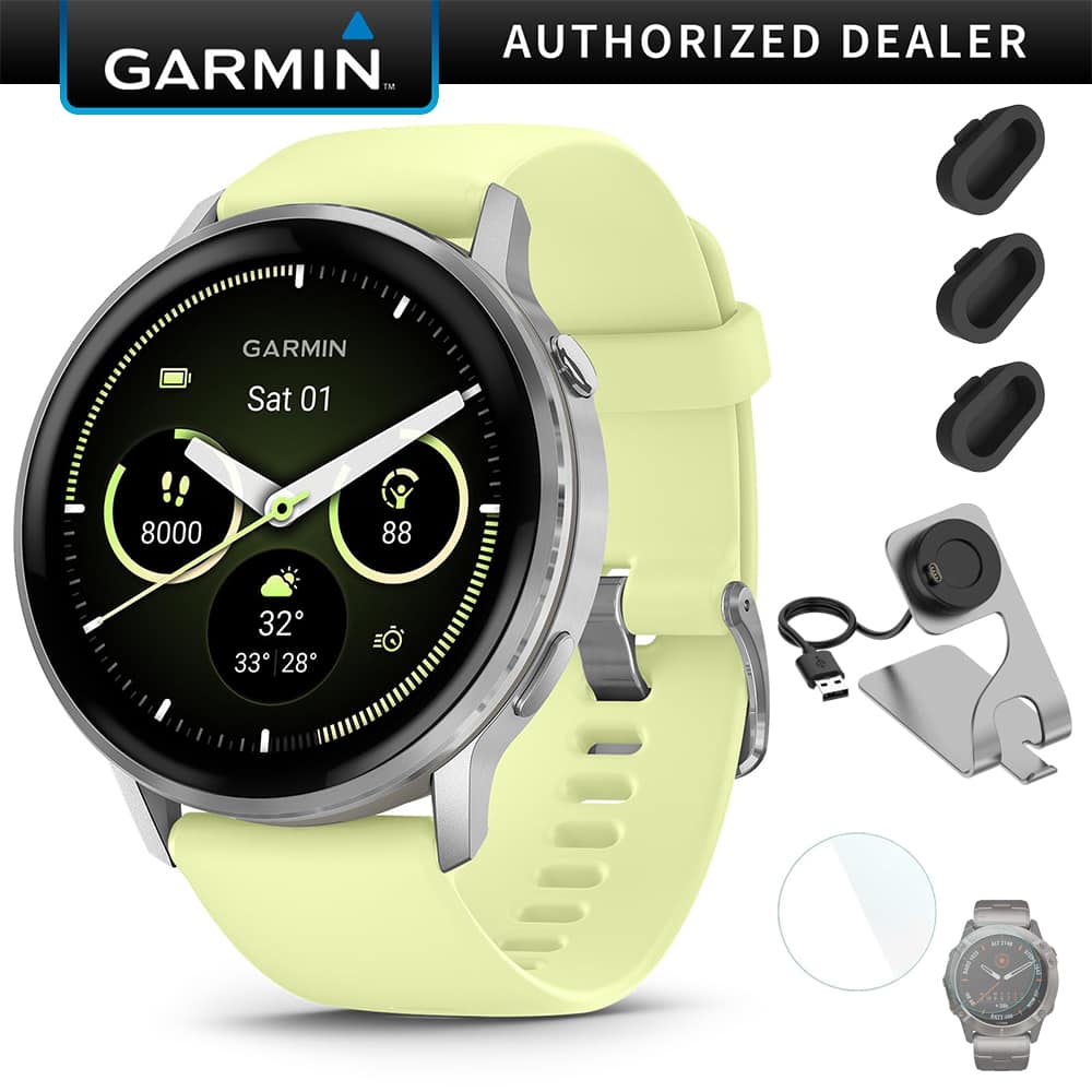 Garmin - Venu 4 45 mm GPS Watch Silver with Citron Bundle + Dock Dust Covers Screen Guards - Silver|Citron - (2025)