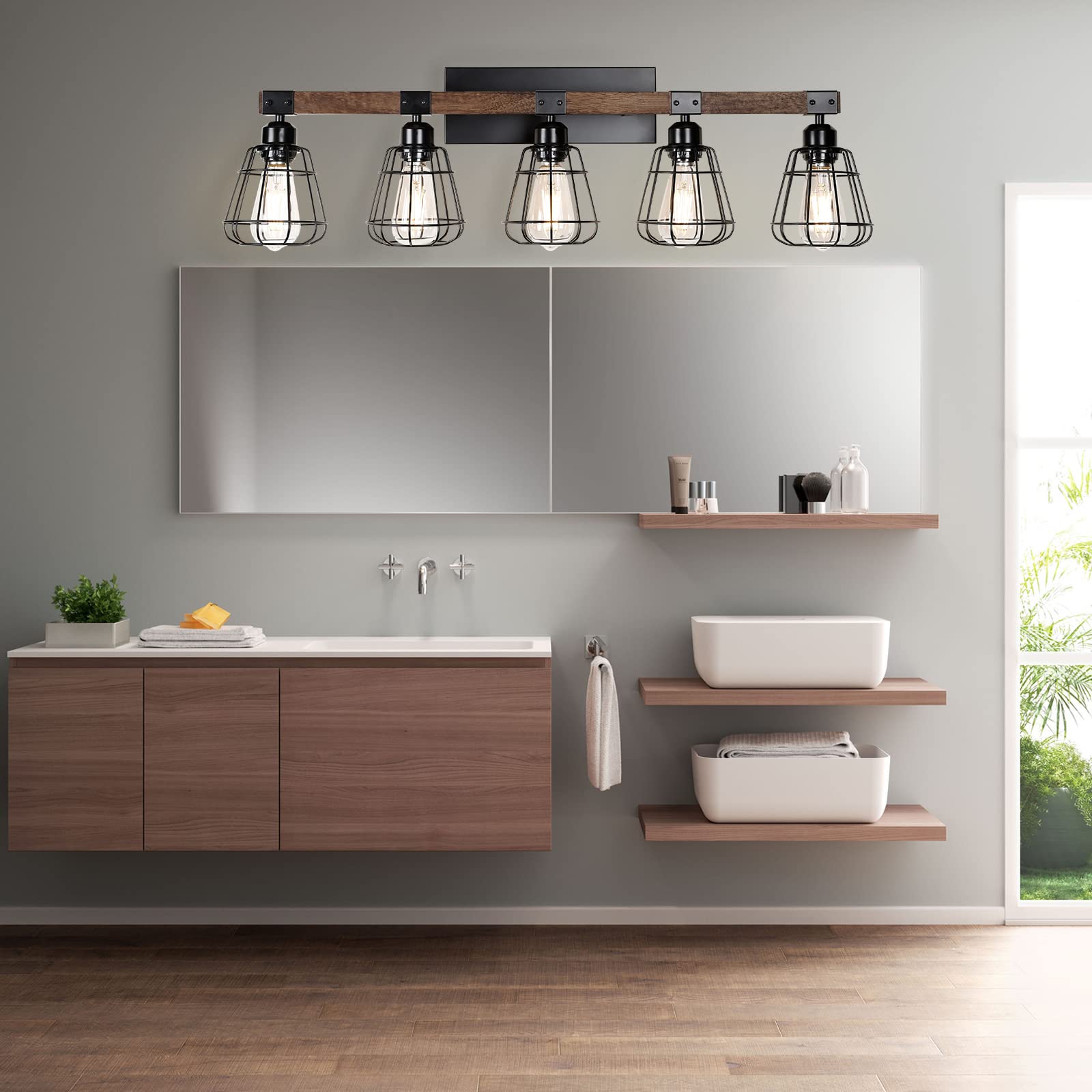 Alt View 3. Dazzling Pops - Lights Modern Wall Lighting Over Mirror Bathroom Vanity Light Fixtures Farmhouse Wood Metal Cage Industrial - 4-Light.