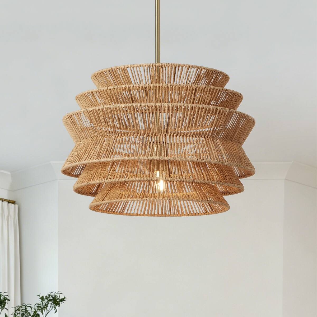Front. Loheer - Loheer Rattan Pendant Light, Hand-Woven Wicker Shade, 17.3-Inch Bohemian Ceiling Chandelier.