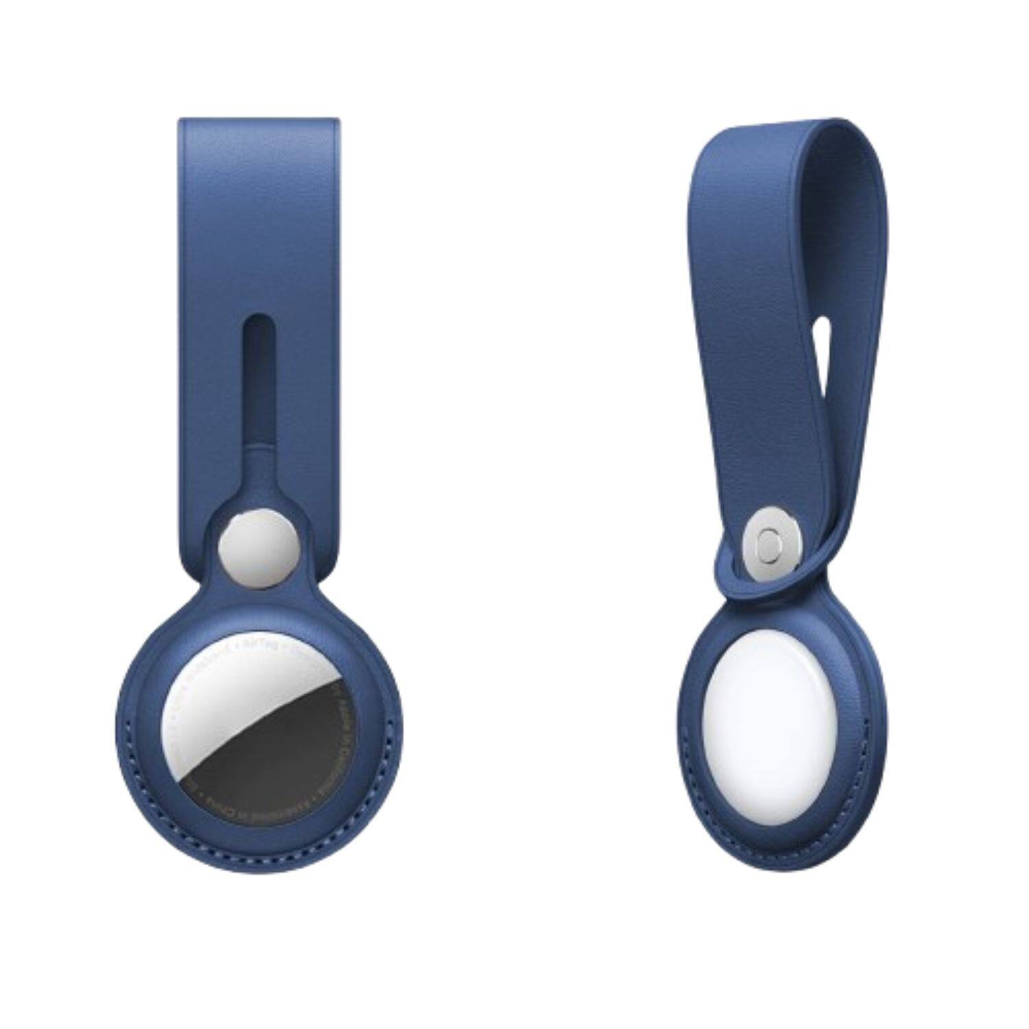 Home Collection - B- Leather Case Cover with Keychain for Apple AirTag – Protective Pet Tracker Sleeve Shell Skin - Navy