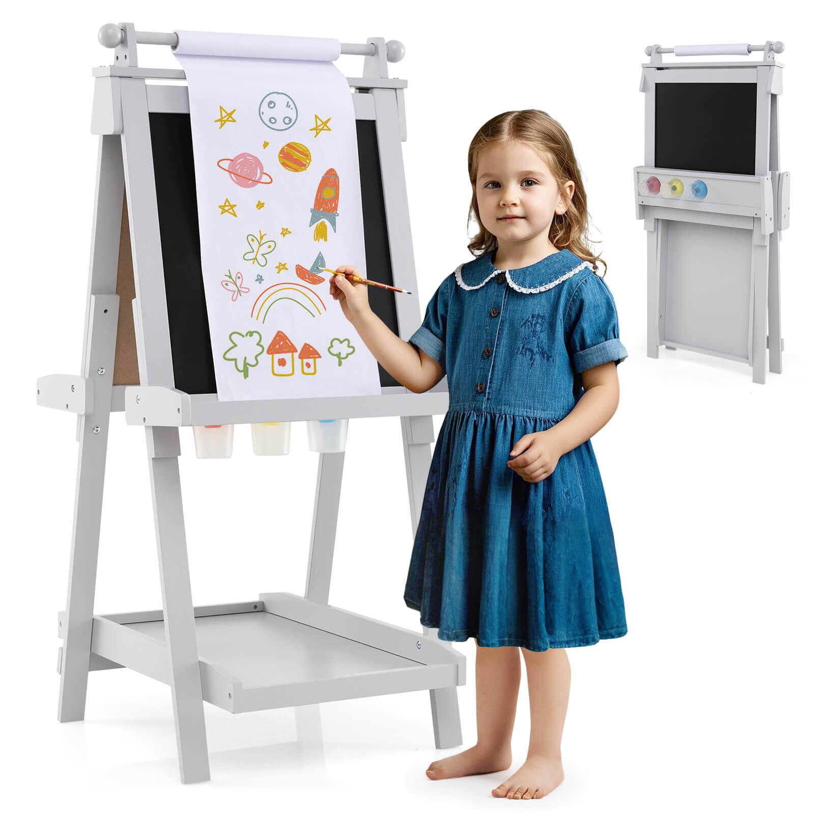 Alt View 9. Costway - Costway Foldable Easel for Kids 3-in-1 Double-sided Art Easel with Chalkboard - Gray.