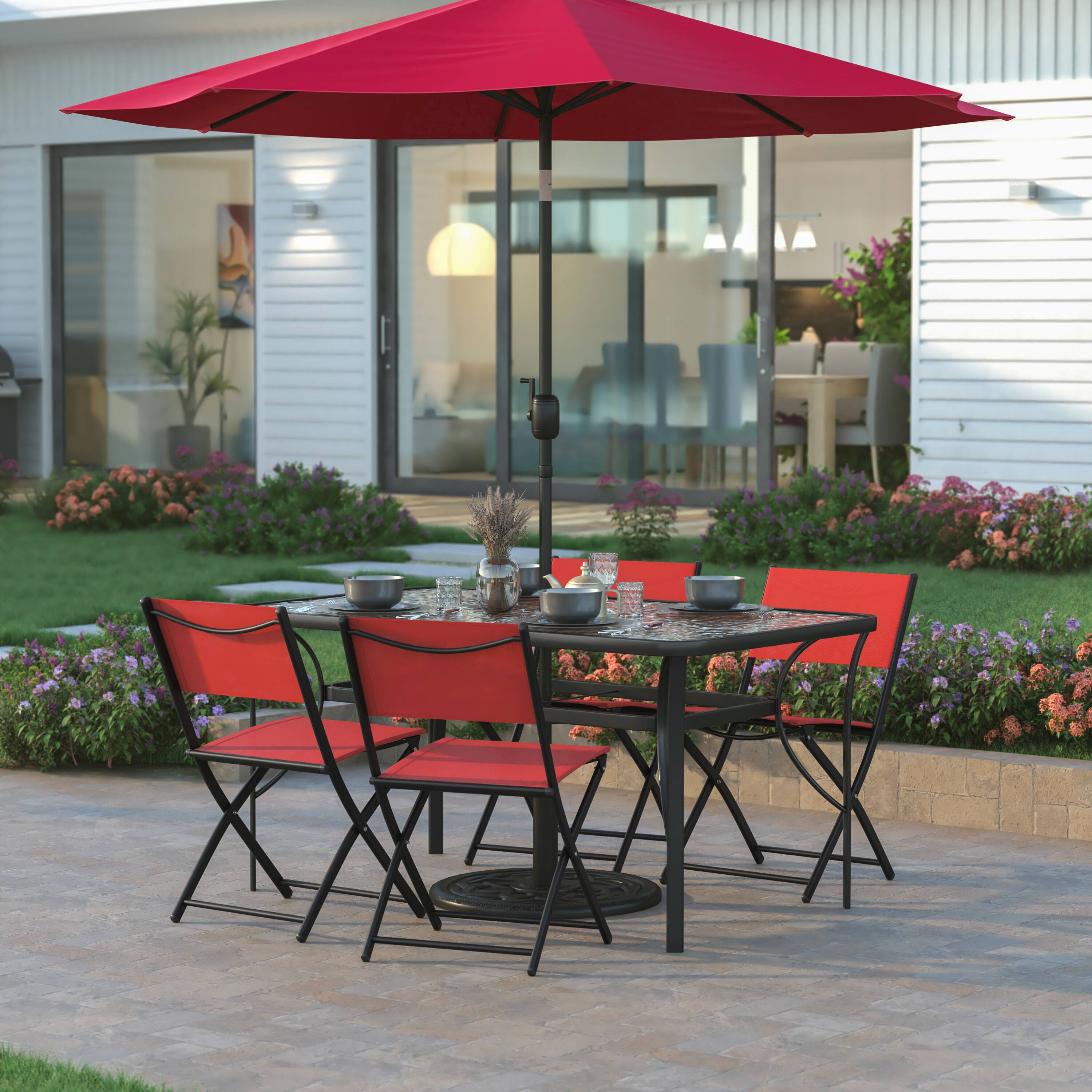 Alt View 2. Emma + Oliver - Bartlett Set of 4 Folding Chairs for Indoor/Outdoor Use with Flex Comfort Material and Steel Frames - Red.