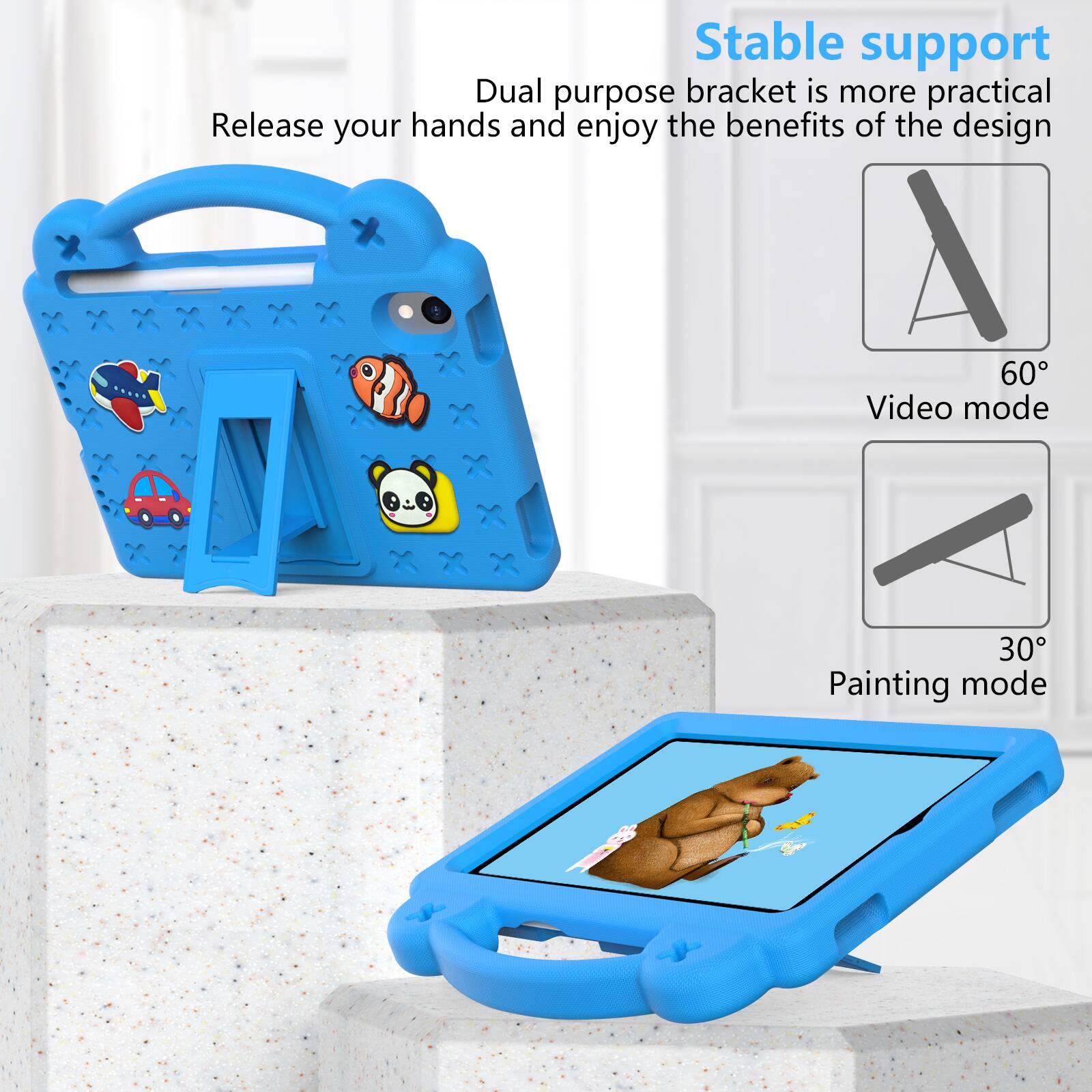 Stable support  
Dual purpose bracket is more practical  
Release your hands and enjoy the benefits of the design  

60° Video mode  
30° Painting mode