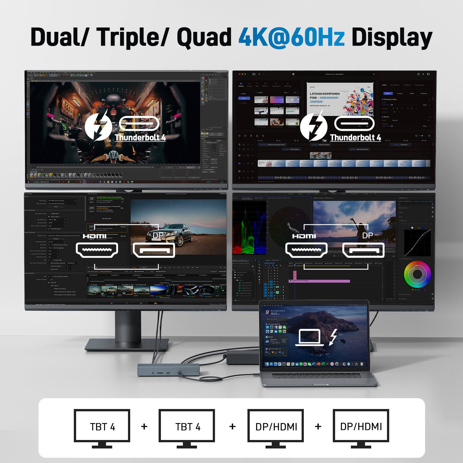 Acer Thunderbolt 4 Dock, 16 in 1 Quad Monitor DisplayLink Docking