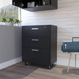 HTUTWOO - Storage File Cabinet with 3 Drawers - Mobile File Cabinet on 4 Casters, Particle Board Top, 16" x 27.6" x 16" - Black