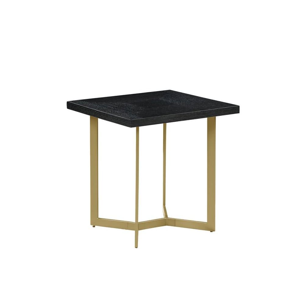 Best Quality Furniture - wood top end table w/ gold color iron legs - Black