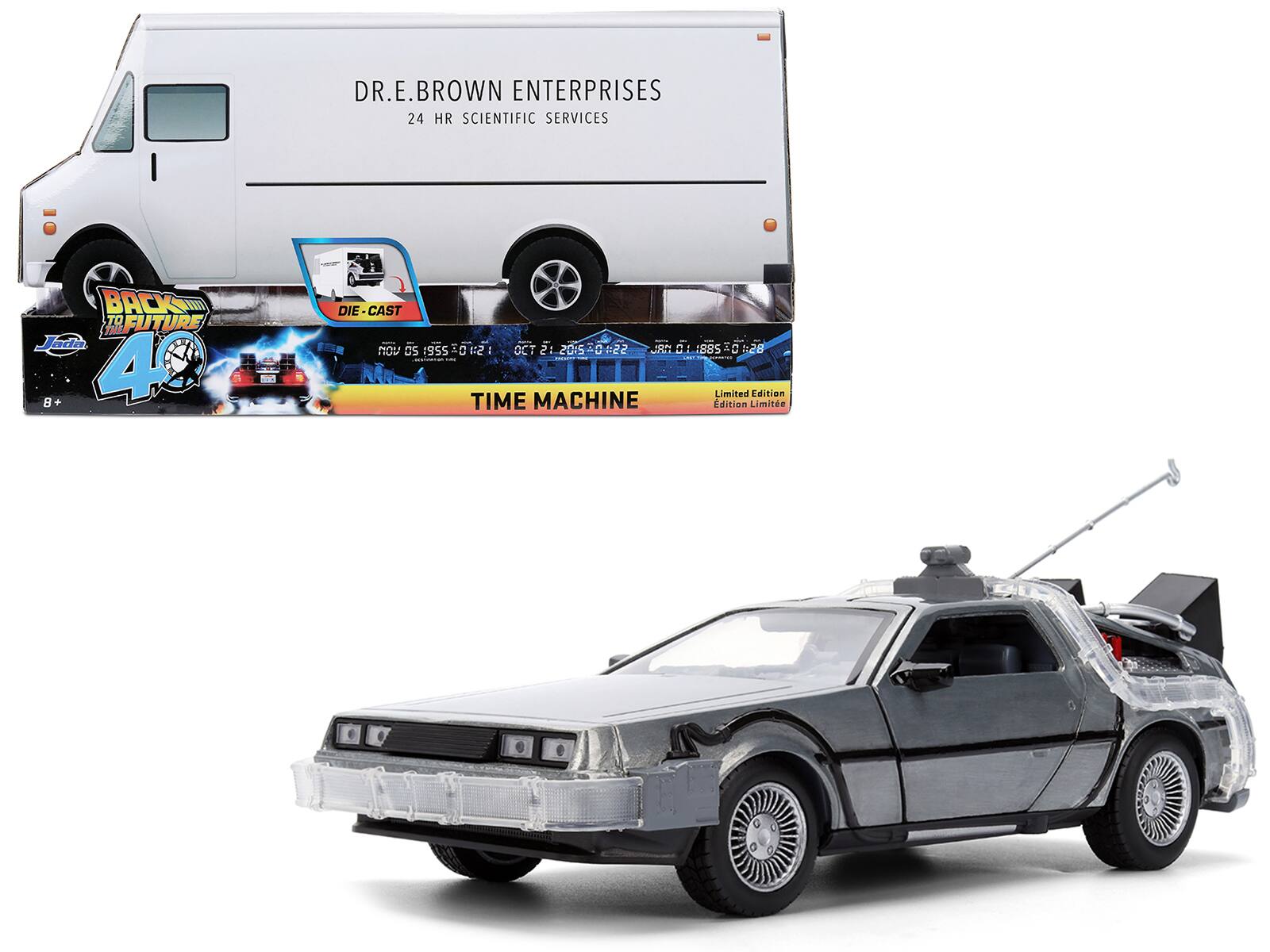 Jada - DeLorean Brushed Metal Time Machine with Lights 1/24 "Back to the Future" 1985 40th Anniversary Hollywood Rides - Gray