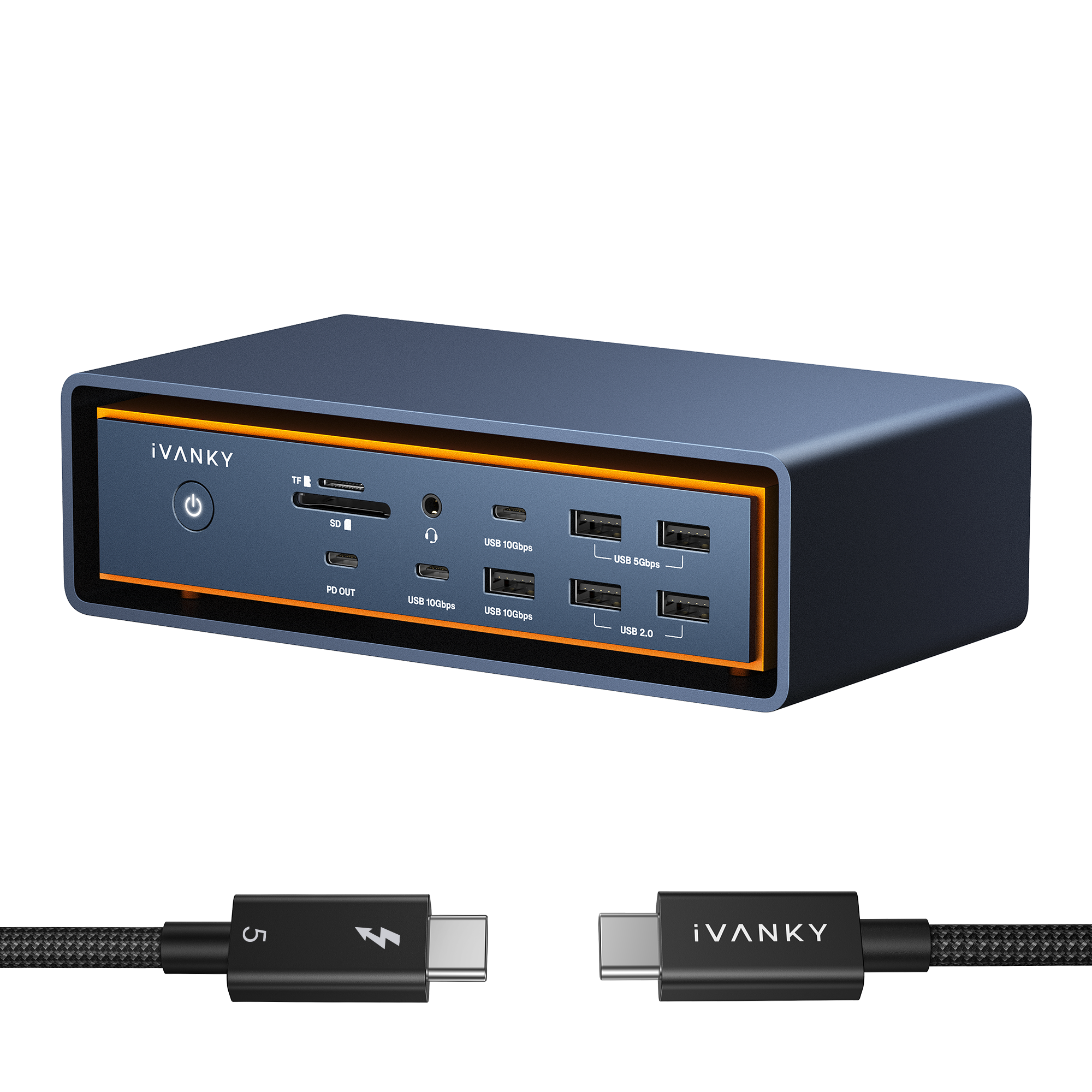 iVANKY
- USB 5Gbps
- USB 10Gbps
- USB 10Gbps
- USB 2.0
- PD OUT
- USB 10Gbps
- USB 10Gbps
- USB 5Gbps
- SD
- TF