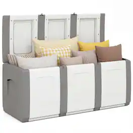 Gymax - Deck Box Patio Container w/ Lockable Lid Weatherproof Plastic Storage Bin White - Gray