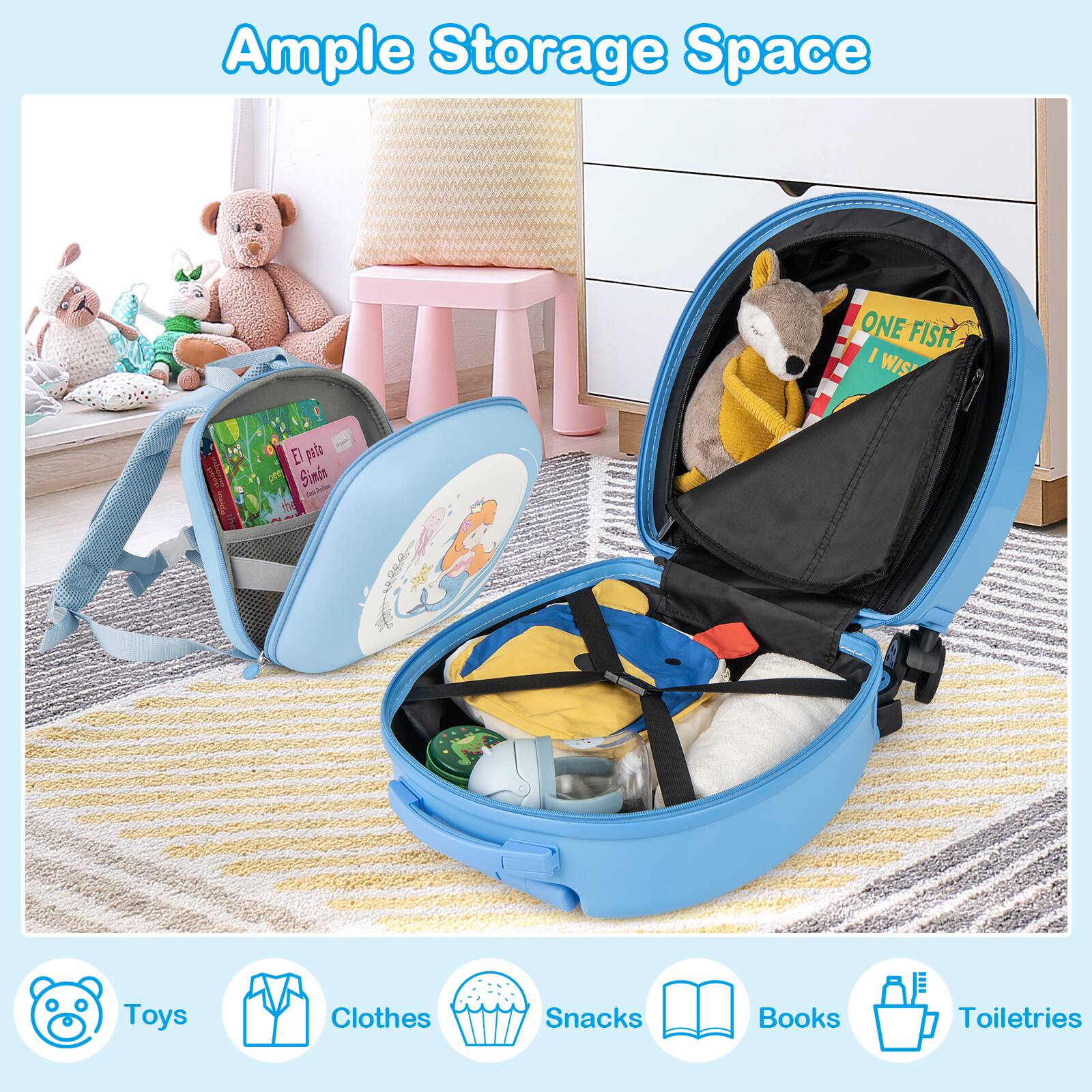 Ample Storage Space

- Toys
- Clothes
- Snacks
- Books
- Toiletries