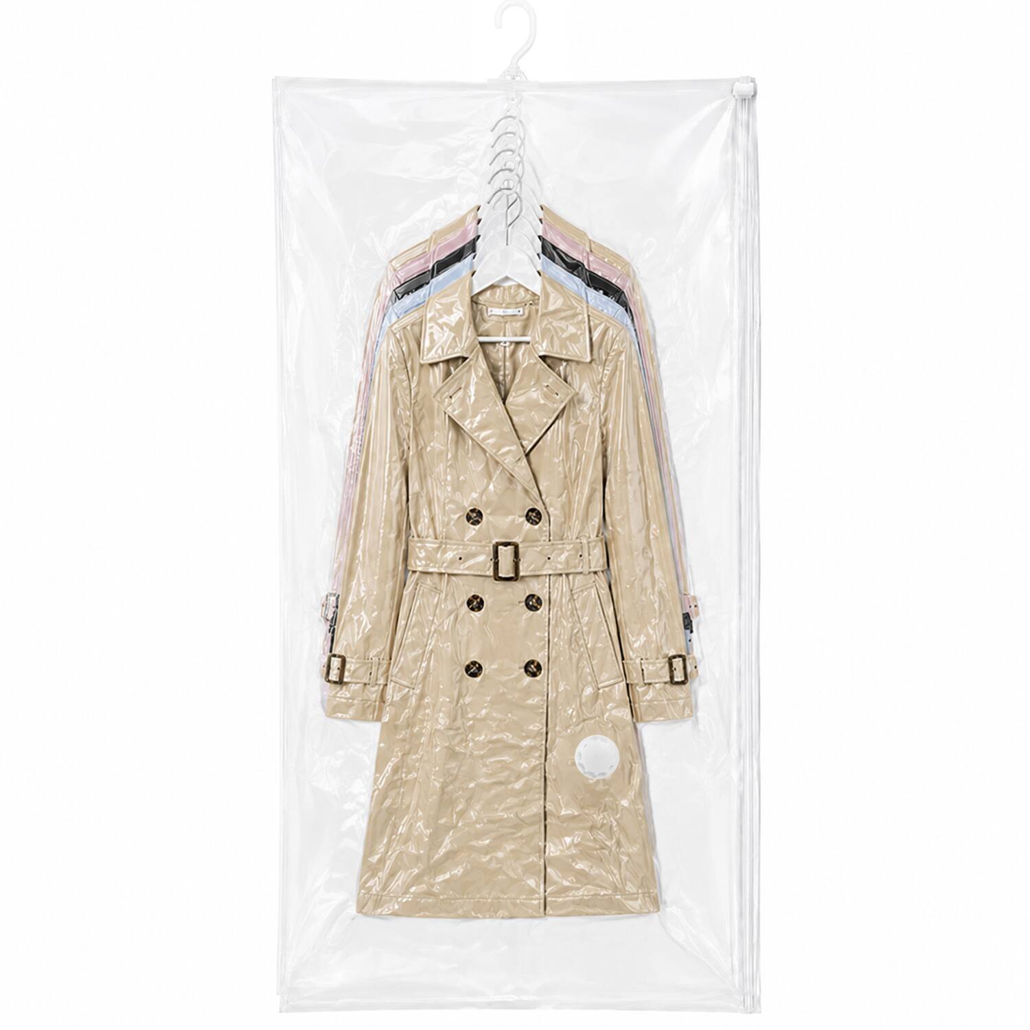 Front. Garnen - Hanging Vacuum Storage Bag 26"x53", Vacuum Seal Bags for Clothing, Vacuum Bags for Winter Coats Jackets Compression Bag - Clear.