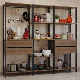Madesa - Kitchen Pantry Storage Rack with 4 Drawers, Open Shelves and Hanging Space 78"L - Black/Brown - Rustic/Black