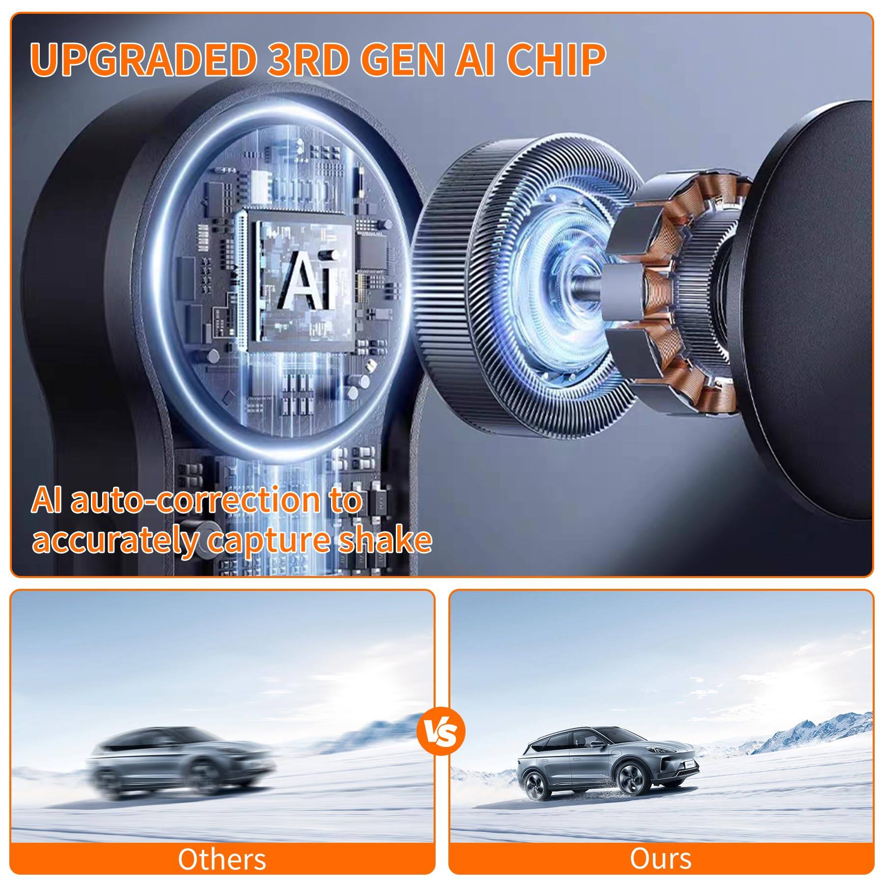 UPGRADED 3RD GEN AI CHIP

AI auto-correction to accurately capture shake

Others

Ours