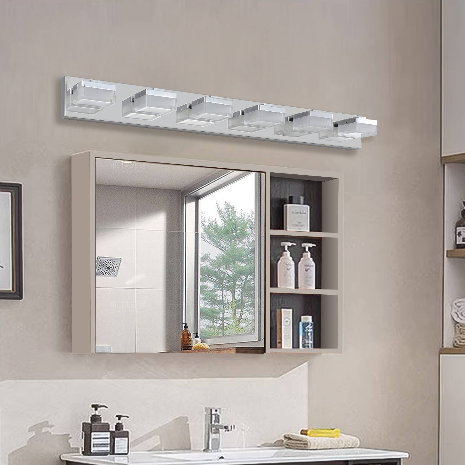 Alt View 2. Akoasm - Modern 6-Light Chrome LED Vanity Mirror Light – Anti-Fog Bathroom Fixture for Makeup and Mirror Lighting.
