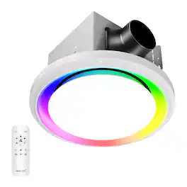 Akicon - RGB2 110 CFM 1.5 Sone Ceiling Bathroom Exhaust Fan with Dimmable and RGB Light, Remote, Humidity Sensor, Round - White