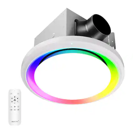 Front. Akicon - RGB2 White 110 CFM 1.5 Sone Ceiling Bathroom Exhaust Fan with Dimmable and RGB Light, Remote, Humidity Sensor, Round - White.