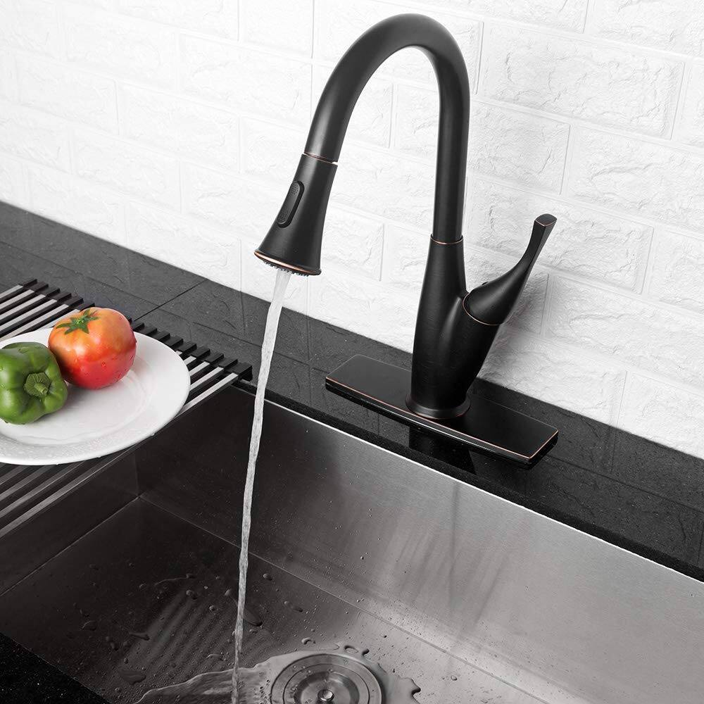 Back. Lordear - Oil-Rubbed Bronze Kitchen Faucet with Pull Out Spraye - Oil-Rubbed Bronze.