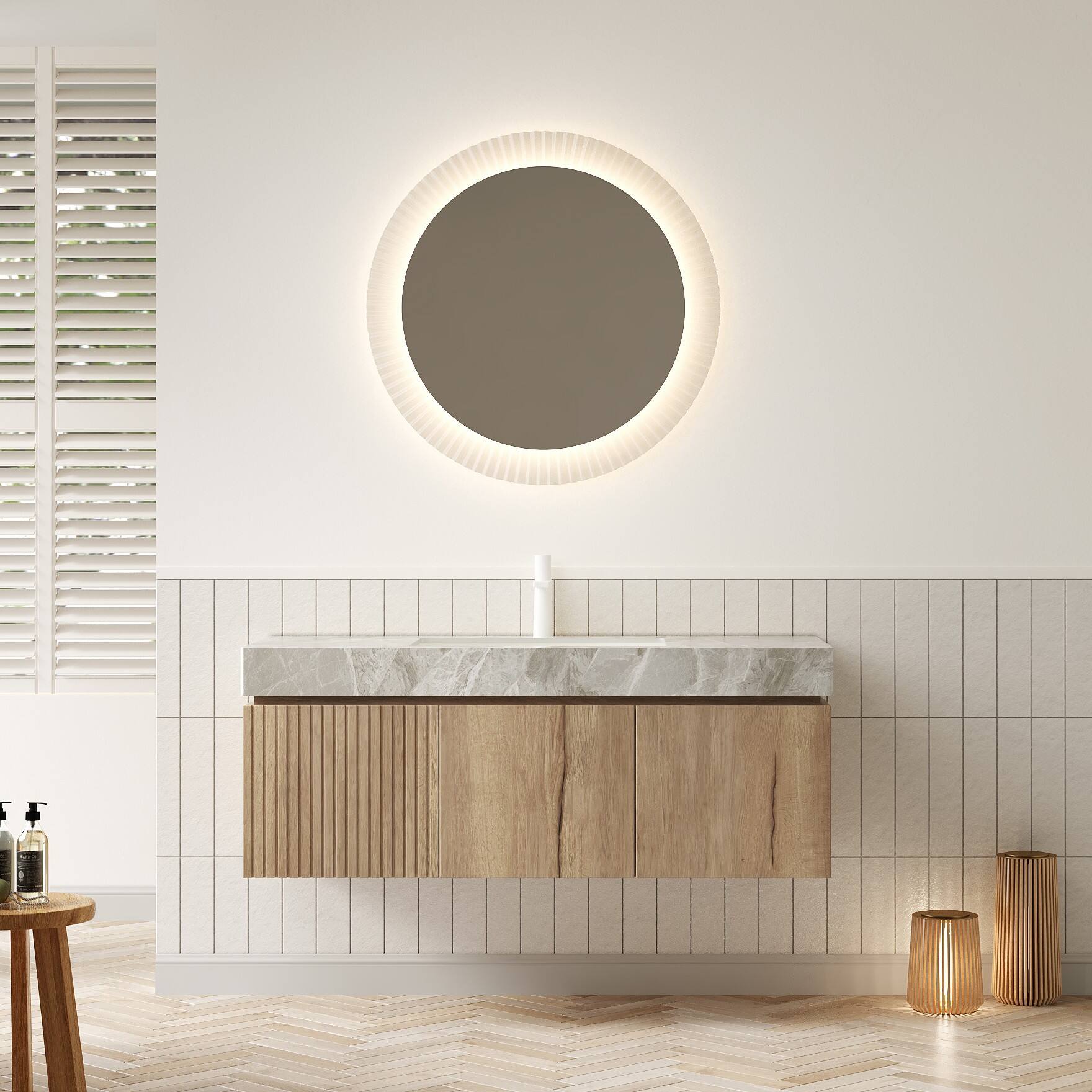 APRILSOUL - MURI 48 inch Floating Vanity Plywood Drawer 2 Doors White Oak - Light Gray,White Oak