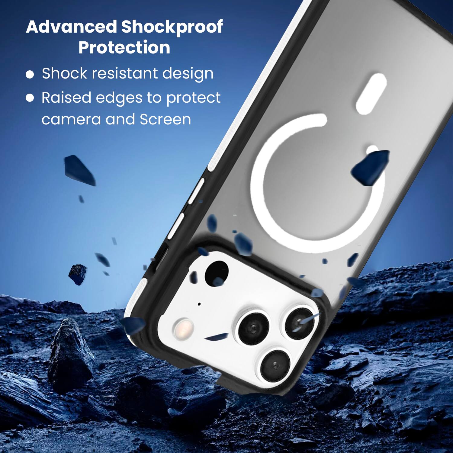 Advanced Shockproof Protection

- Shock resistant design
- Raised edges to protect camera and screen