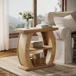 Tribesigns - Side Table for Living Room, 3-Tier Wooden End Table with Curved Frame, Farmhouse Narrow Bedside Table for Small Spaces - Natural