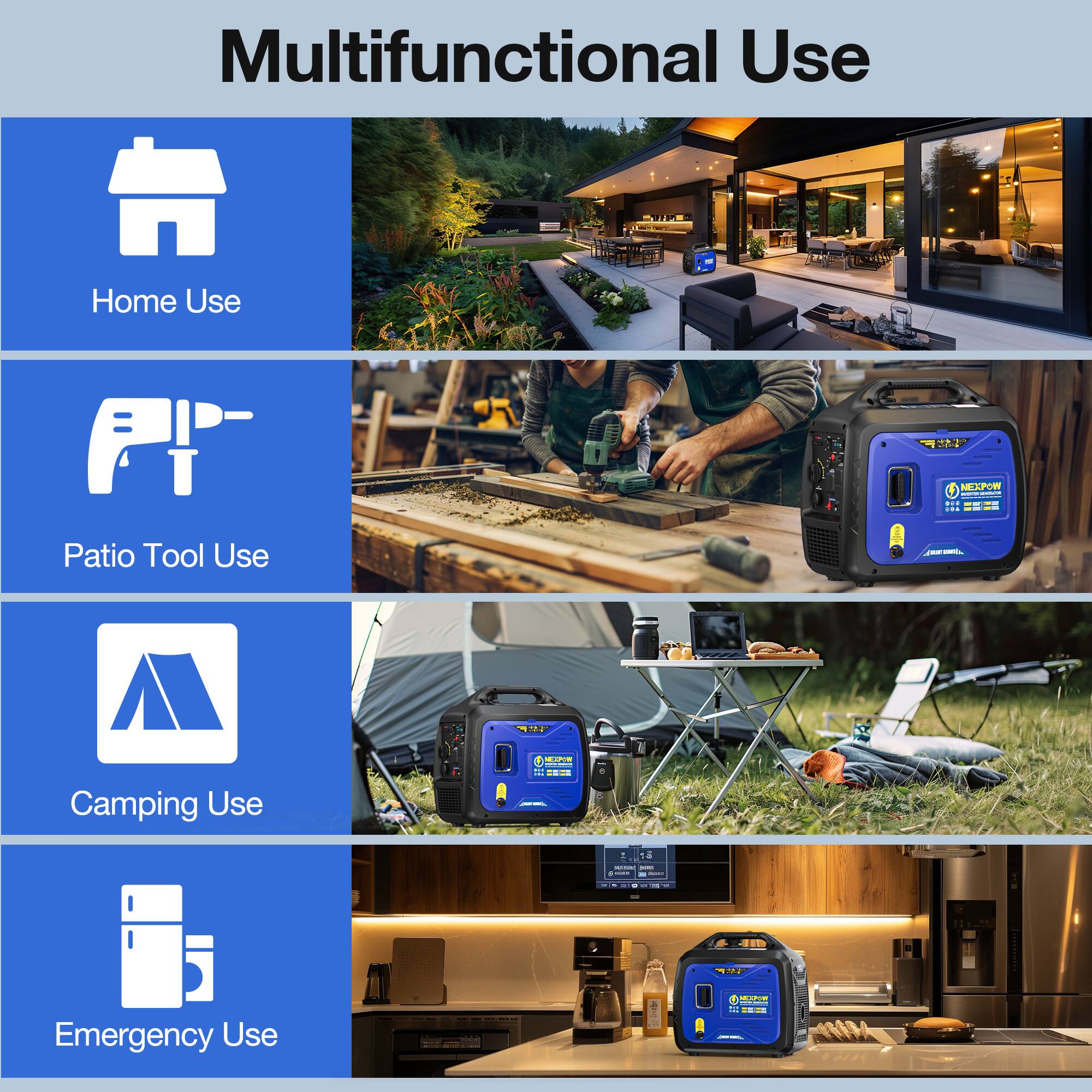 Multifunctional Use

- Home Use
- Patio Tool Use
- Camping Use
- Emergency Use