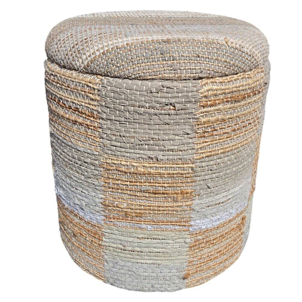 Angle. Carolina Chair & Table - Handwoven Fabric Storage Ottoman - Multi-Purpose Foot Rest Yellow - Yellow.