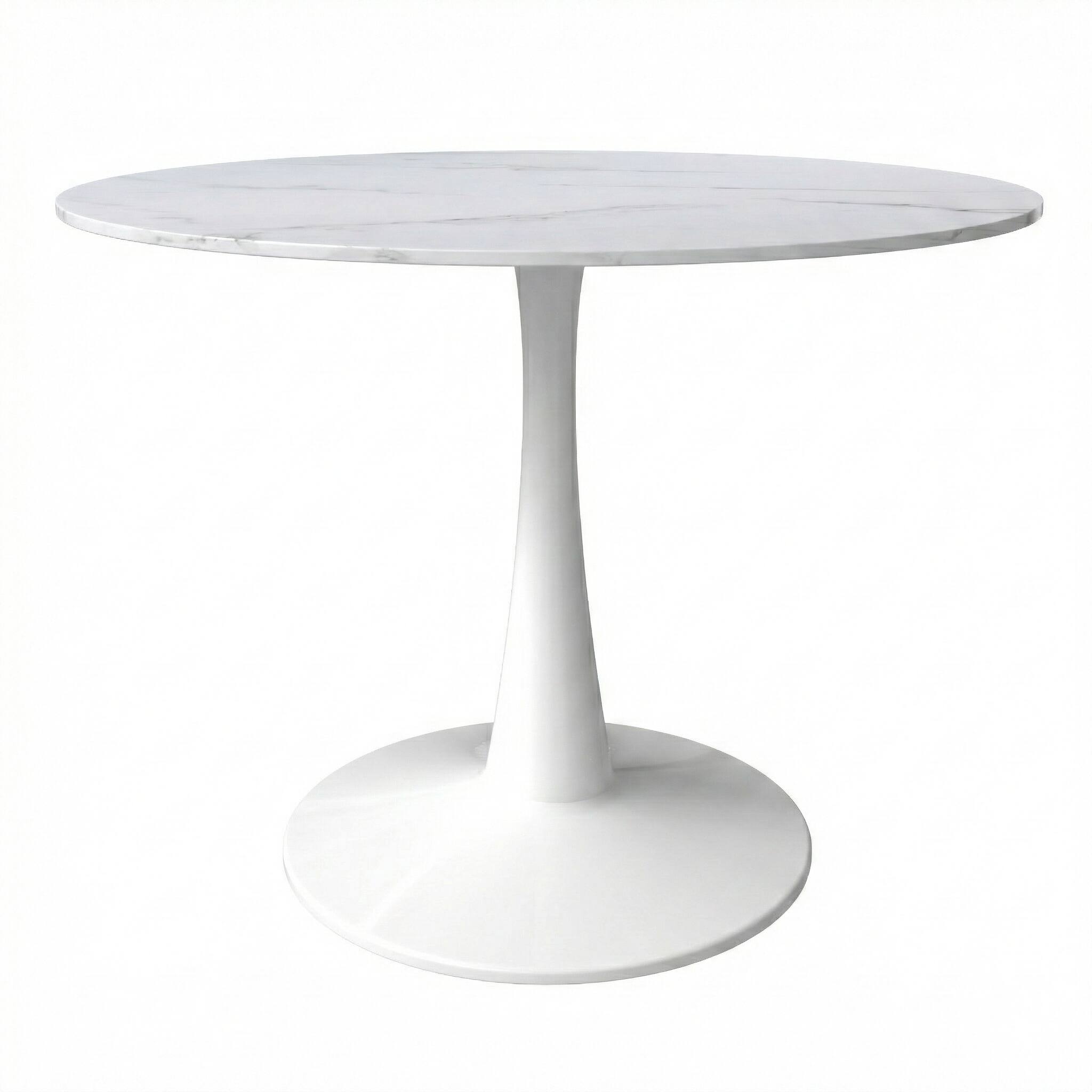 Alt View 2. LeisureMod - Bristol Round Dining Table, Modern MDF/Sintered Stone Top & Scratch-Resistant Steel Base Kitchen Table - MDF - Marbled White.