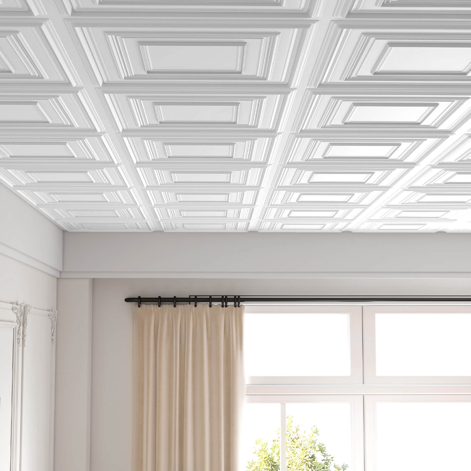 Alt View 4. Costway - Costway Drop Ceiling Tiles 2 ft x 2ft with 3DmPatterns, 12-Pack Tiles Up to 48 Sq.ft. - White.