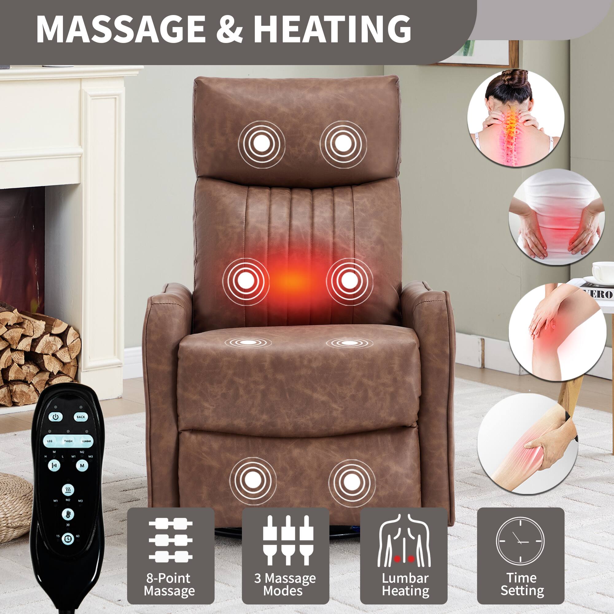 MASSAGE & HEATING

- 8-Point Massage
- 3 Massage Modes
- Lumbar Heating
- Time Setting