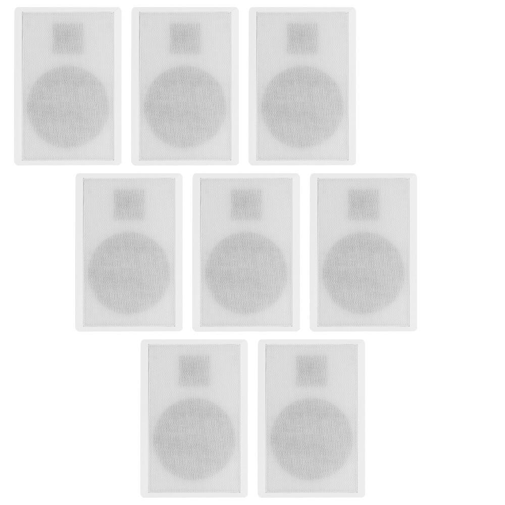 Acoustic Audio by Goldwood - SLM1W Mountable On Wall Slim Speakers Home Theater Wired 4 Pair Pack - White