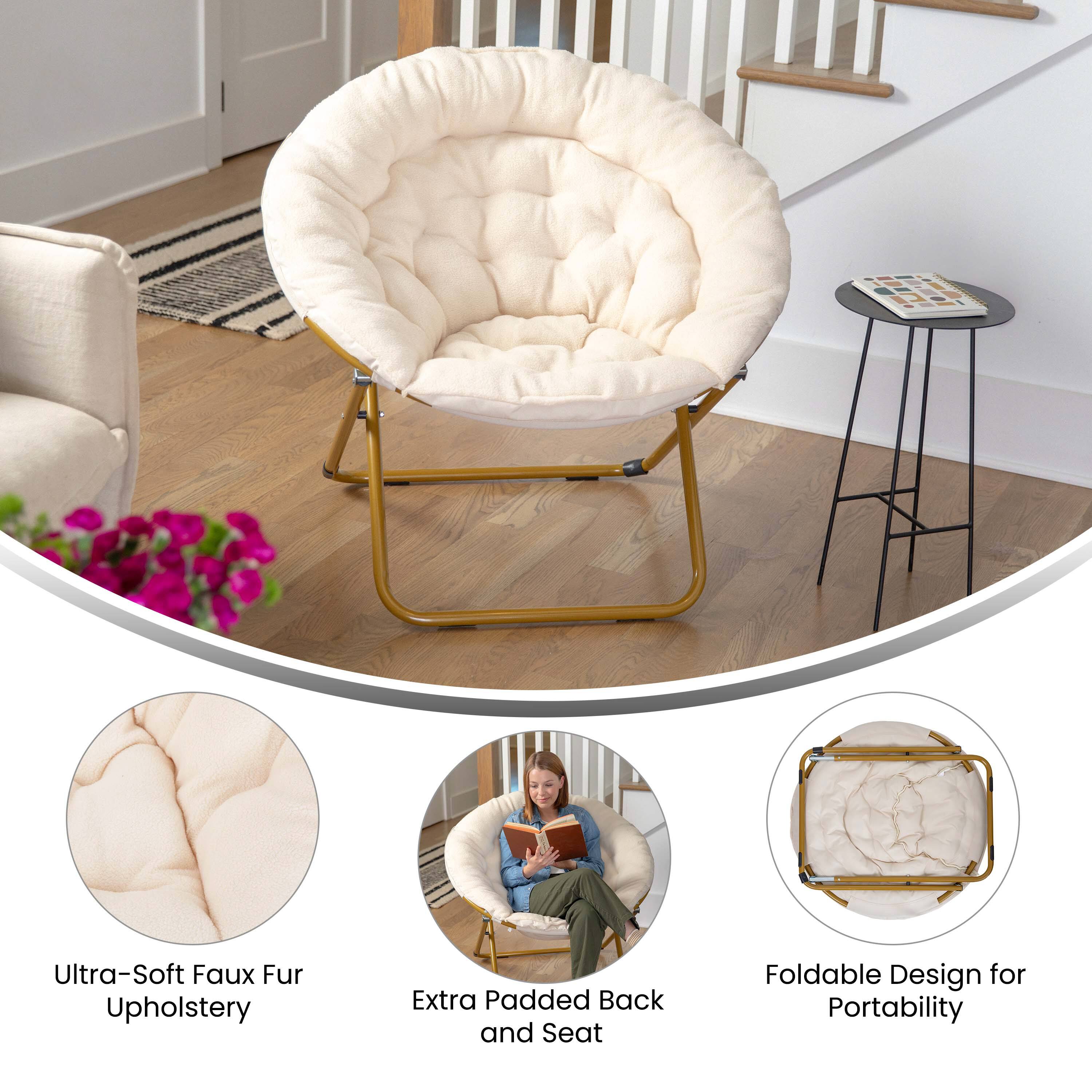 Ultra-Soft Faux Fur Upholstery  
Extra Padded Back and Seat  
Foldable Design for Portability