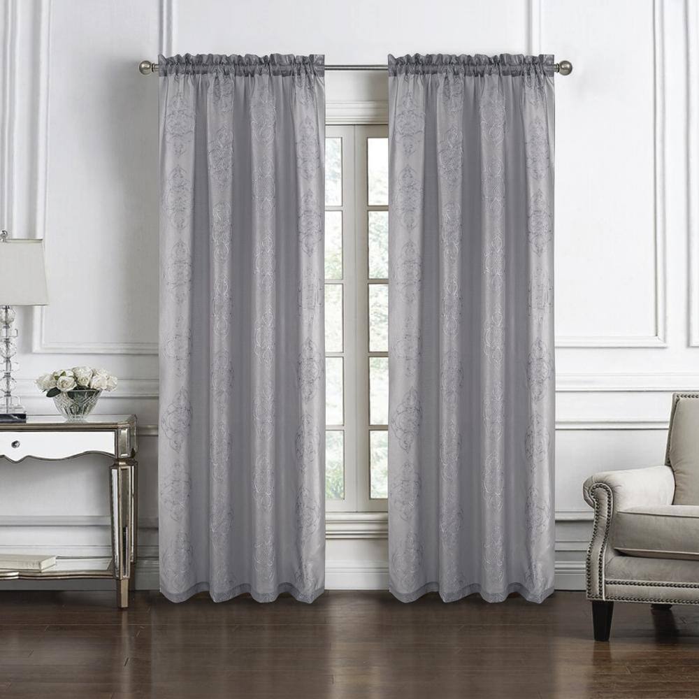 Angle. RT Designers Collection - RT Designers Collection Andrea Emb Metallic Doily Rod Pocket Room Darkening Curtain Panels 54" x 95" Charcoal - Charcoal.