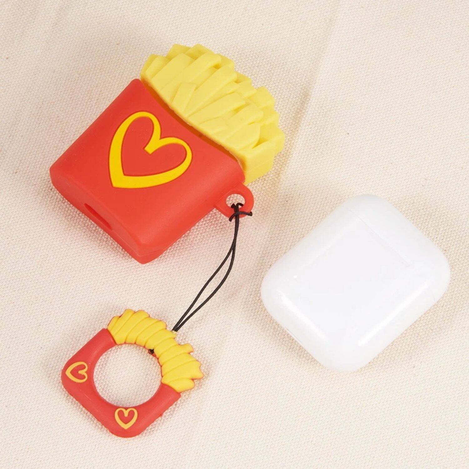 Angle. Stock Preferred - Cute Fruit & Animal Cartoon Silicone AirPods Charging Case-Fries - Fries/red/yellow.
