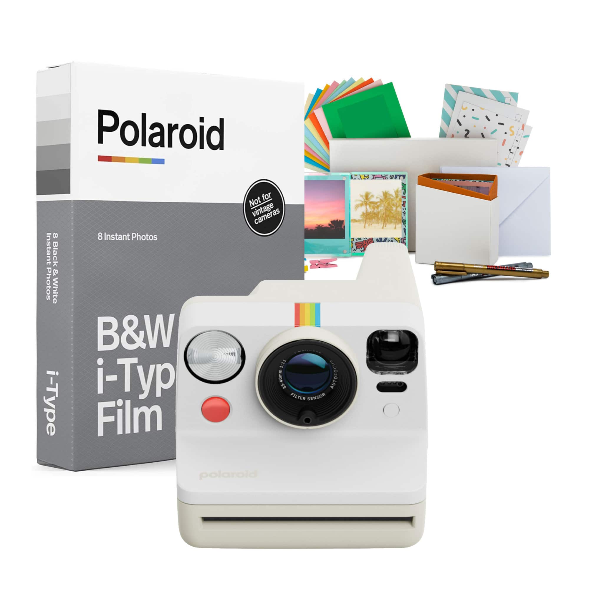 Polaroid - Now Generation 3 Analog Pebble Instant Camera and Film Kit Bundle - White