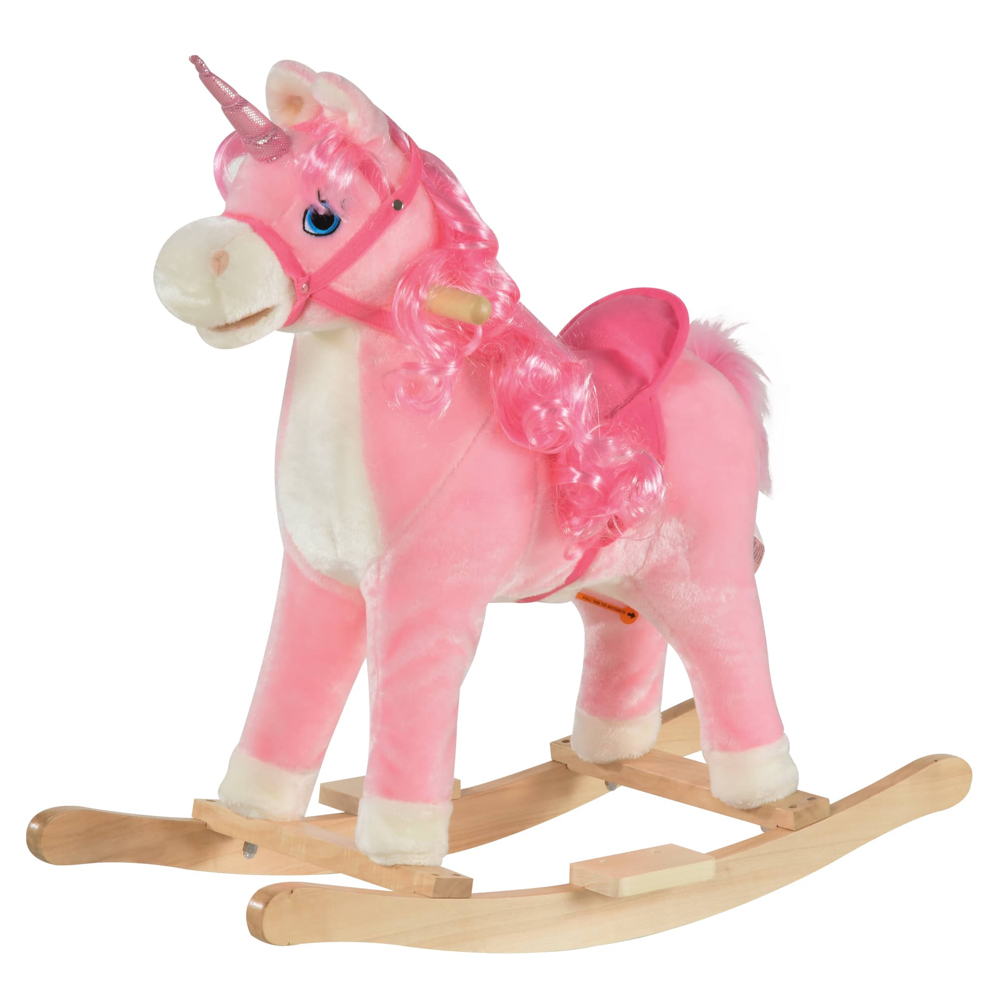 Glintex - Unicorn Rocking Horse Ride-On Toy for Kids with Sounds, Moving Tail, and Plush Seat - Pink