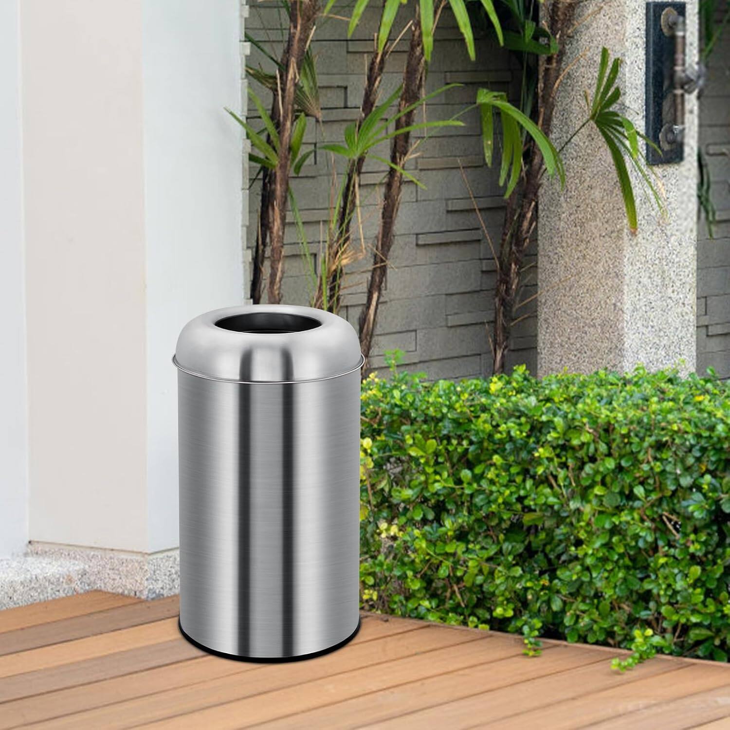 Alt View 3. Homhougo - 13 gal/50 L Open Top Trash Can, Stainless Steel Garbage Can with Removable Inner Bucket - silver.