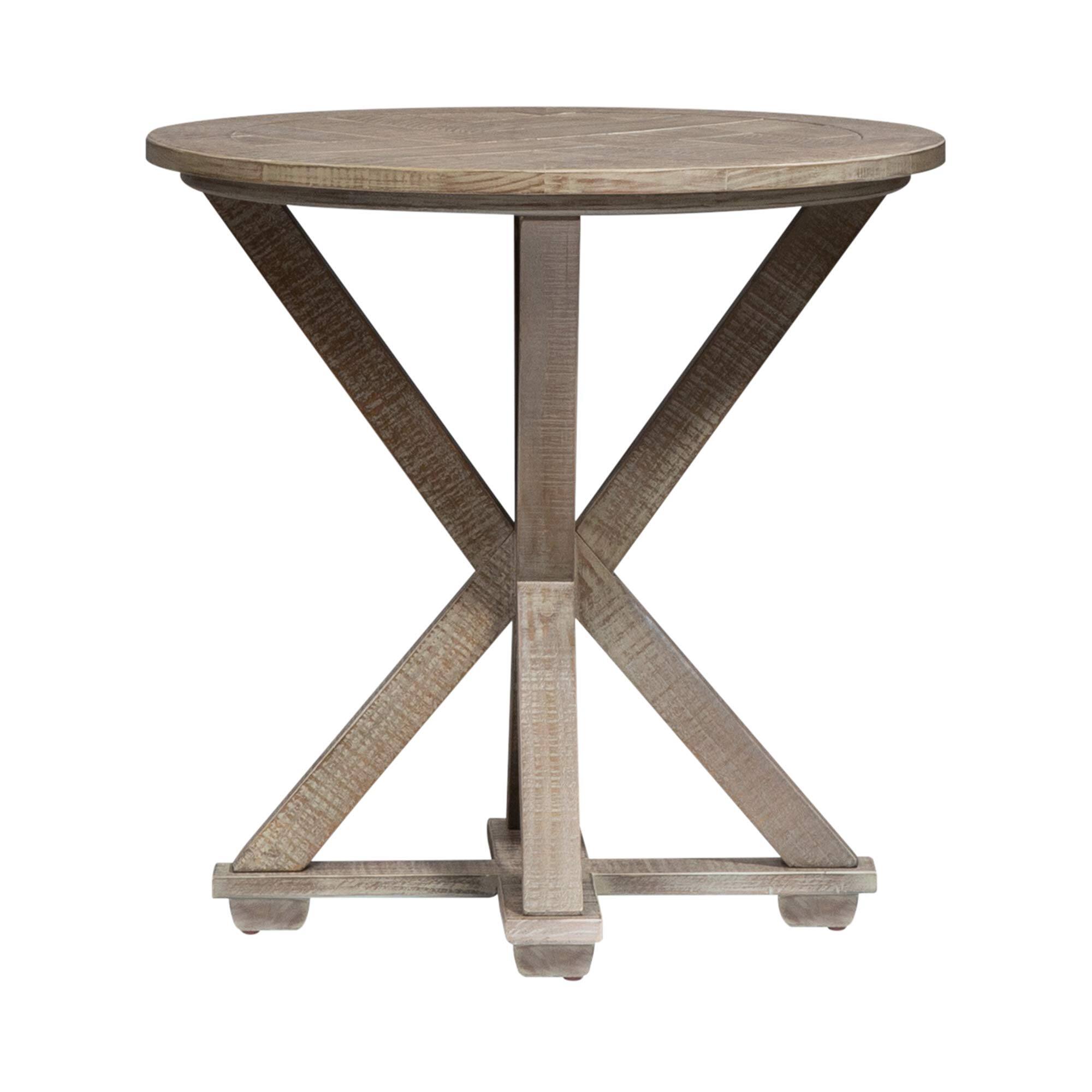 Left. Liberty Furniture Industries - Parkland Falls Round End Table in Weathered Taupe - Brown.
