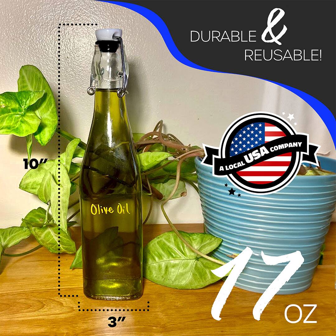DURABLE & REUSABLE!  
10" x 3"  
A LOCAL USA COMPANY  
Olive Oil  
17 OZ