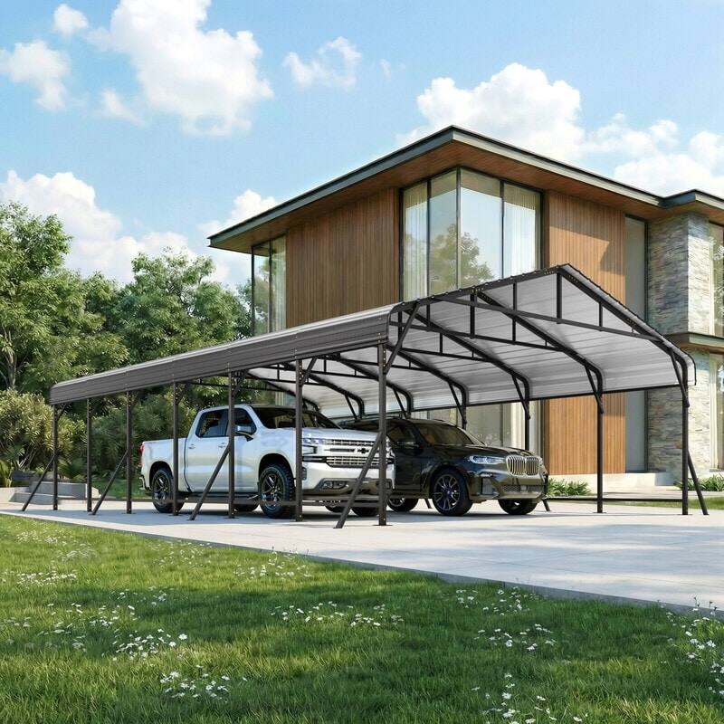 Angle. U-HOMY - Outdoor Carport with Galvanized Steel Roof – All-Weather Shelter for Cars, Boats & Tractors - 20'x30'.