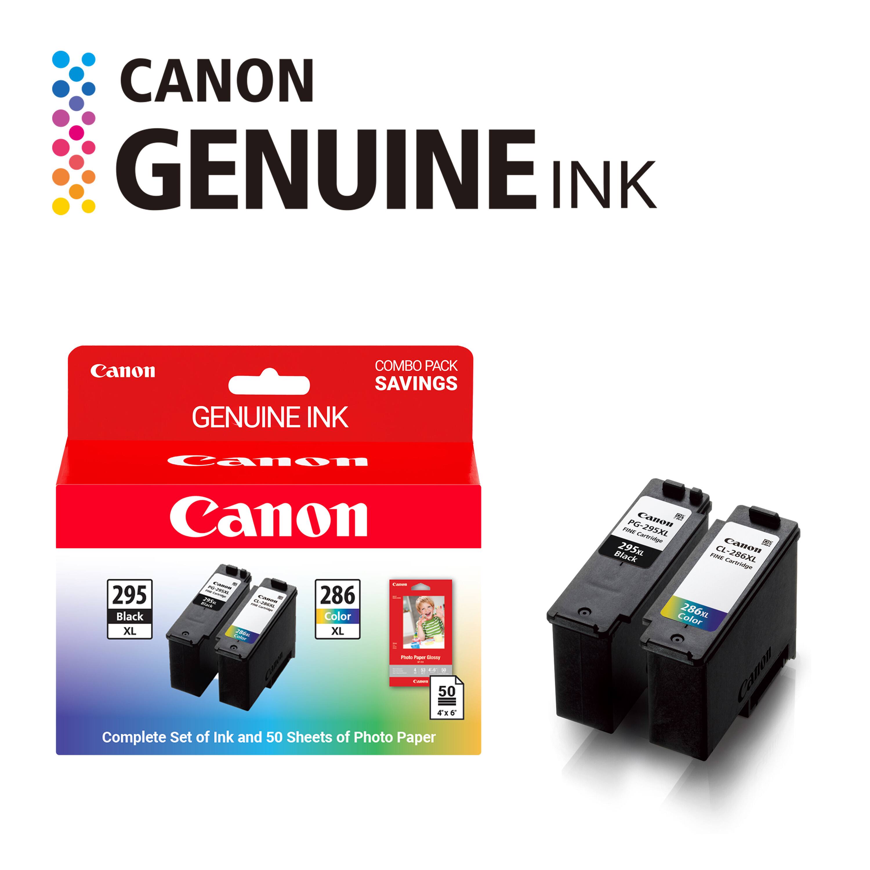 CANON GENUINE INK

Canon GENUINE INK

CANON GENUINE INK

Canon

COMBO PACK SAVINGS

GENUINE INK

Canon

295 Black XL

286 Color XL

Complete Set of Ink and 50 Sheets of Photo Paper

PG-2913

CL-286X

Canon

PG-2913

CL-286X

Black

Color

50 Sheets of Photo Paper

4 x 6