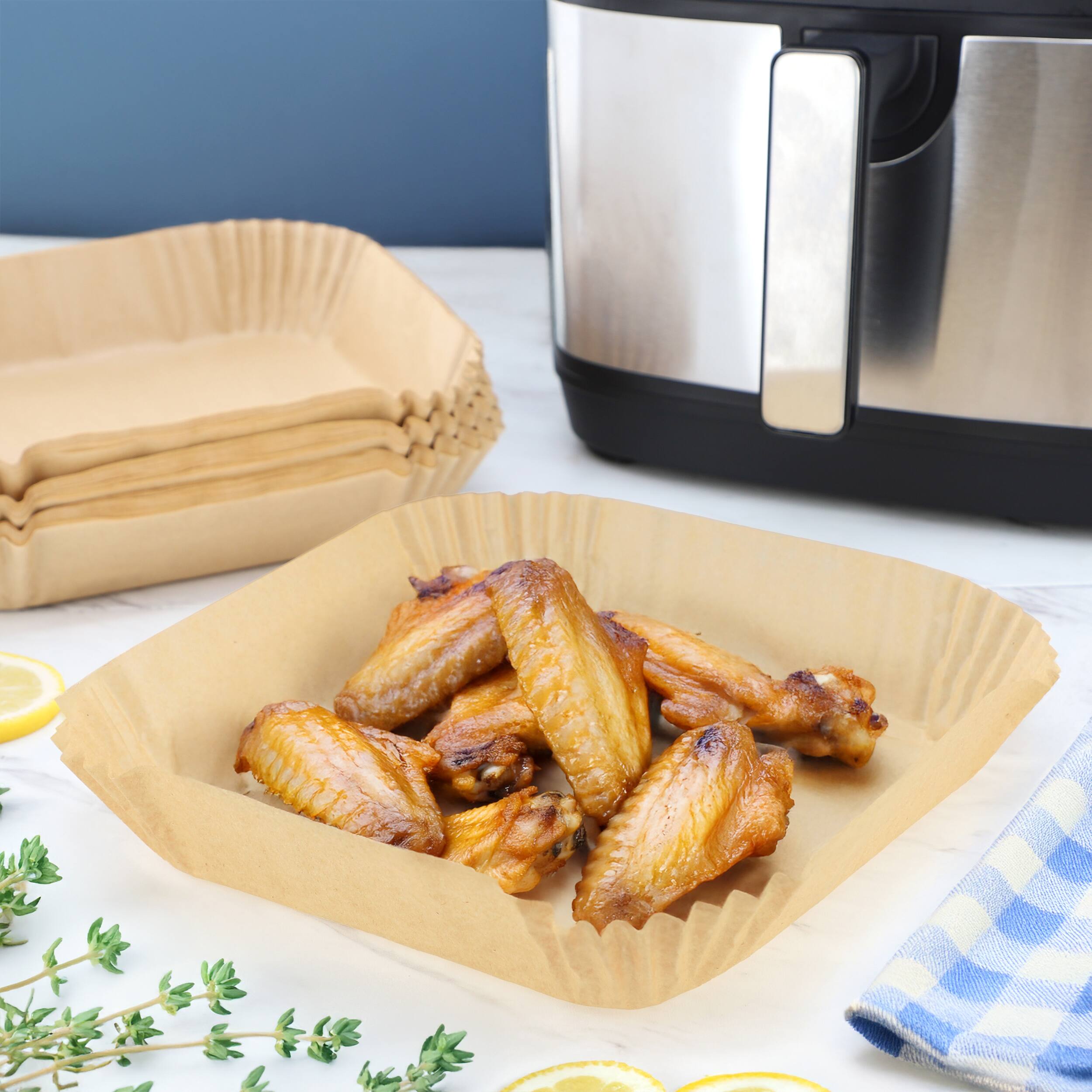 Alt View 5. MegaChef - MegaChef 125 Piece 8 Inch 5-8 Quart Square Air Fry Parchment Paper Liners - Brown.