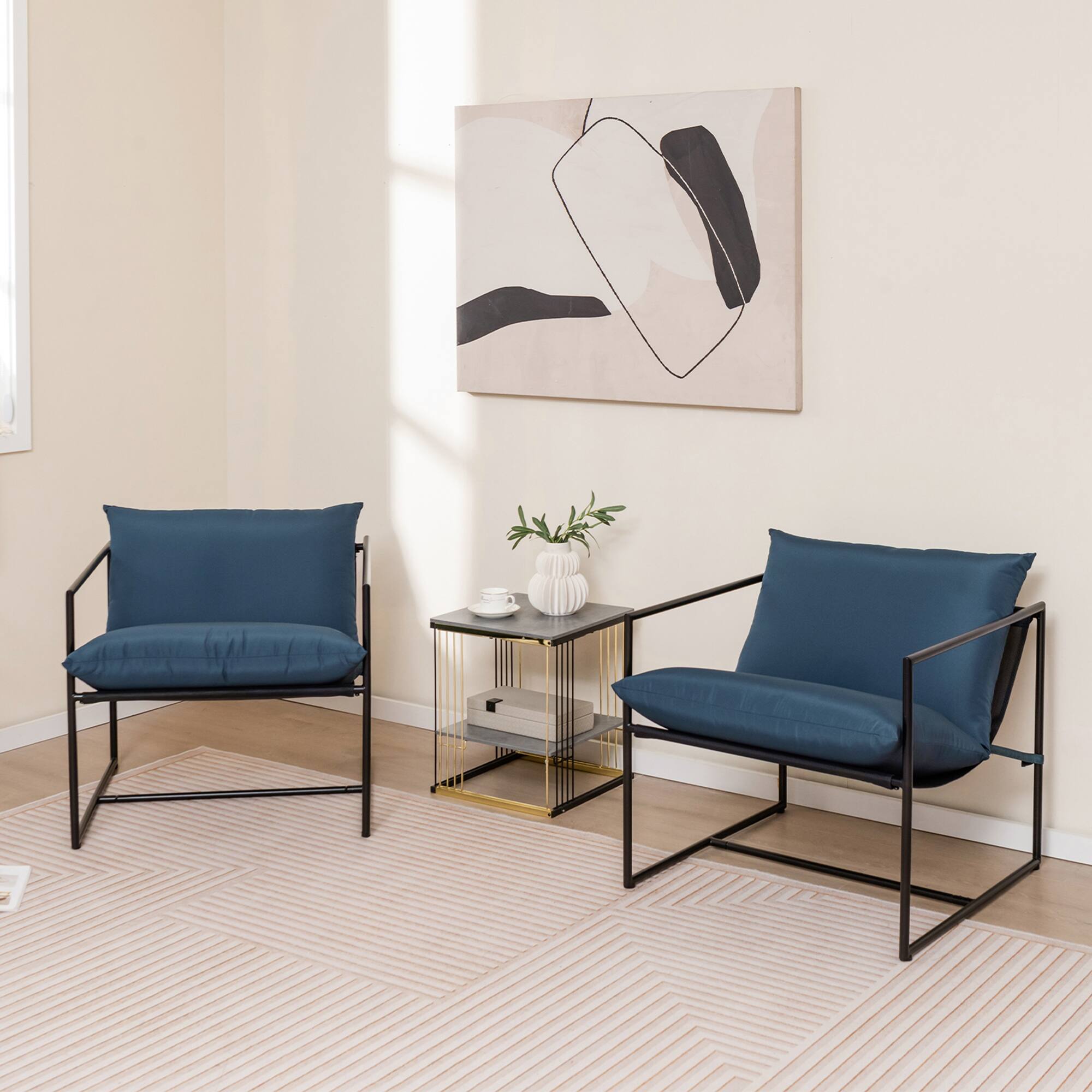 Alt View 2. Gymax - Gymax Set of 2 Sling Accent Chair Indoor Outdoor Leisure Chair w/ Cushions - Navy.